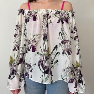 Lila Rose White floral off the shoulder blouse